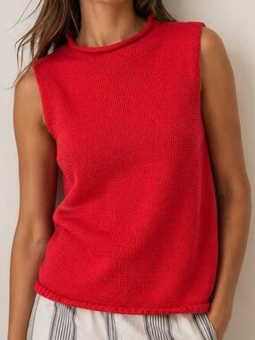 Vintage Y2K Pursuits Ltd Red Sleeveless Roll Neck Cotton Sweater Top